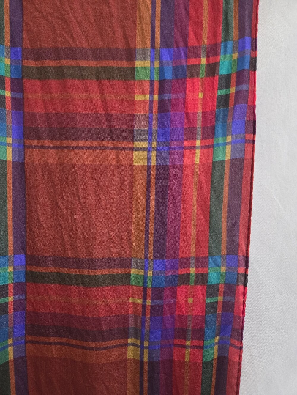 Multicolor Plaid Rectangular Silk Scarf - Picture 2 of 4